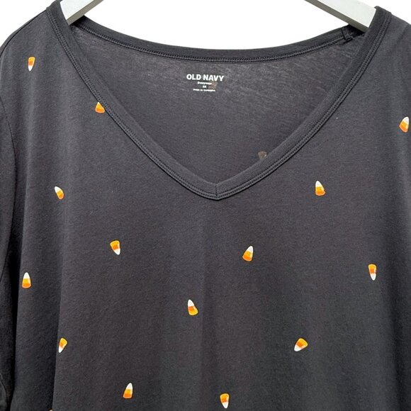 OLD NAVY Halloween Top Plus Size 2X Candy Corn Print Charcoal Gray Cotton Tee - Picture 1 of 7